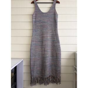 Alani Noelle Future Collective Boho Knit Midi Dress Fringe Hem Crochet Look L